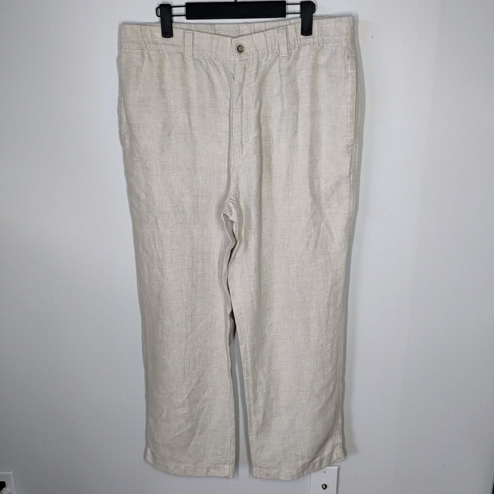 Caribbean Mens Linen Coastal Pants Beige 38x30 Beachy Wedding Vacation